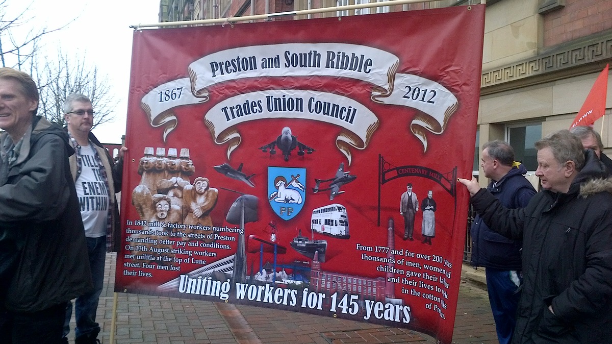 LATUC demonstration, 17.12.15, Lancashire County Council, Pitt Street entrance, County Hall, Preston